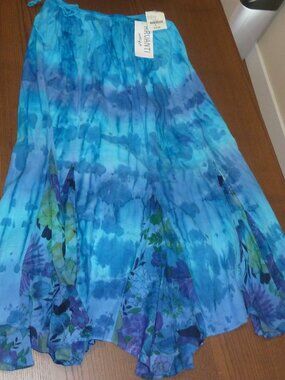 Arvanti Lined Blue Floral 100% Cotton Skirt Size Small